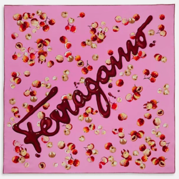Ferragamo Lychee Bubblegum Silk Square Scarf One Size  Salvatore Ferragamo Lychee Silk Scarf NWT